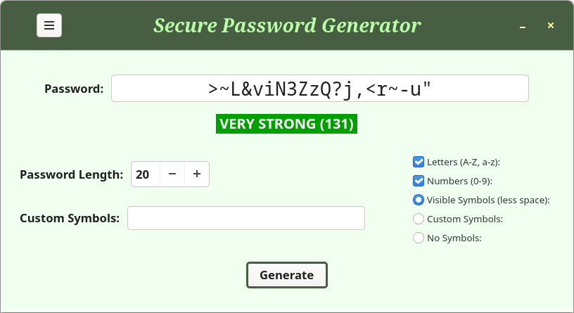 A screenshot of the PassGen program.